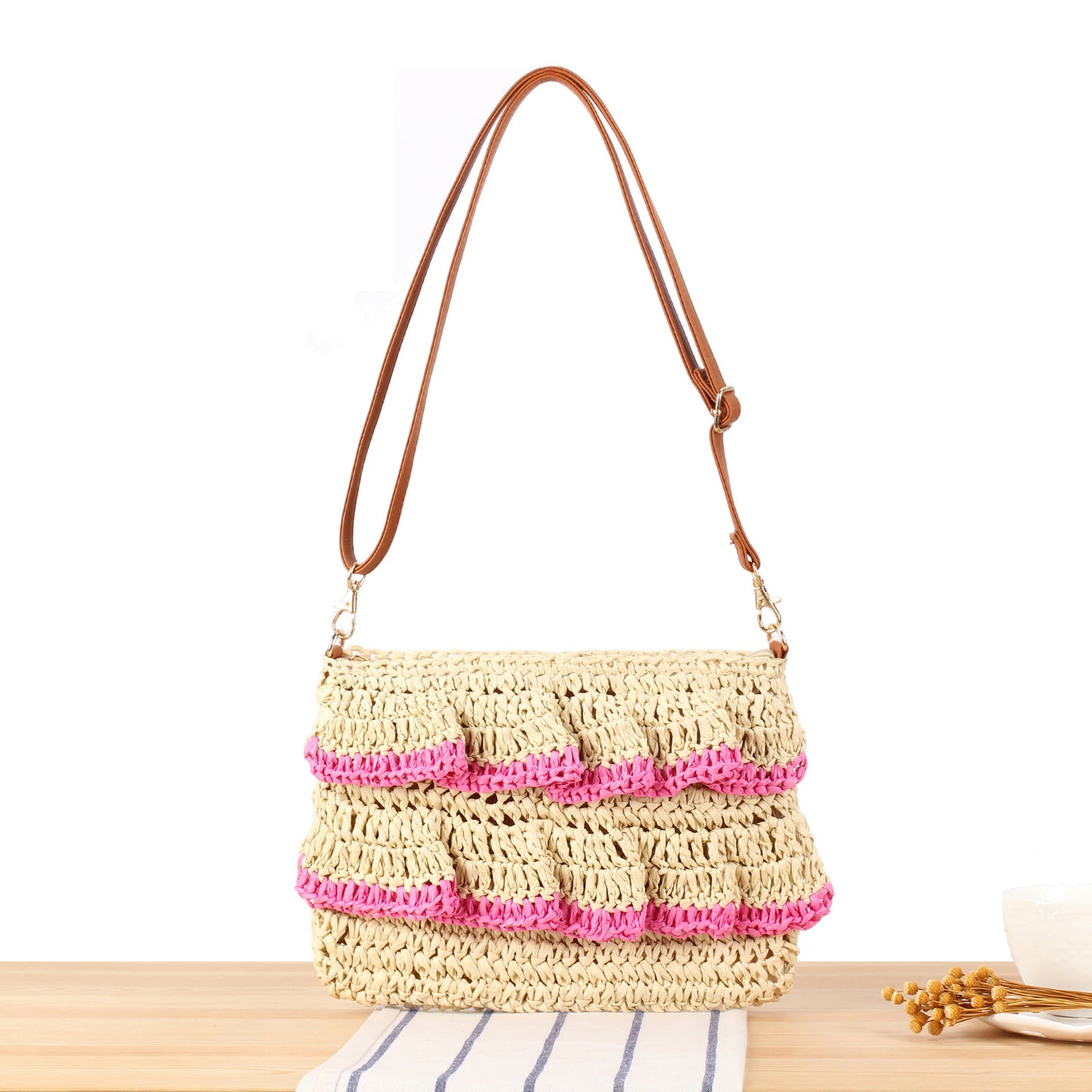 Handtasche mit Rüschendesign Aus Geflochtenem Bast Brehn