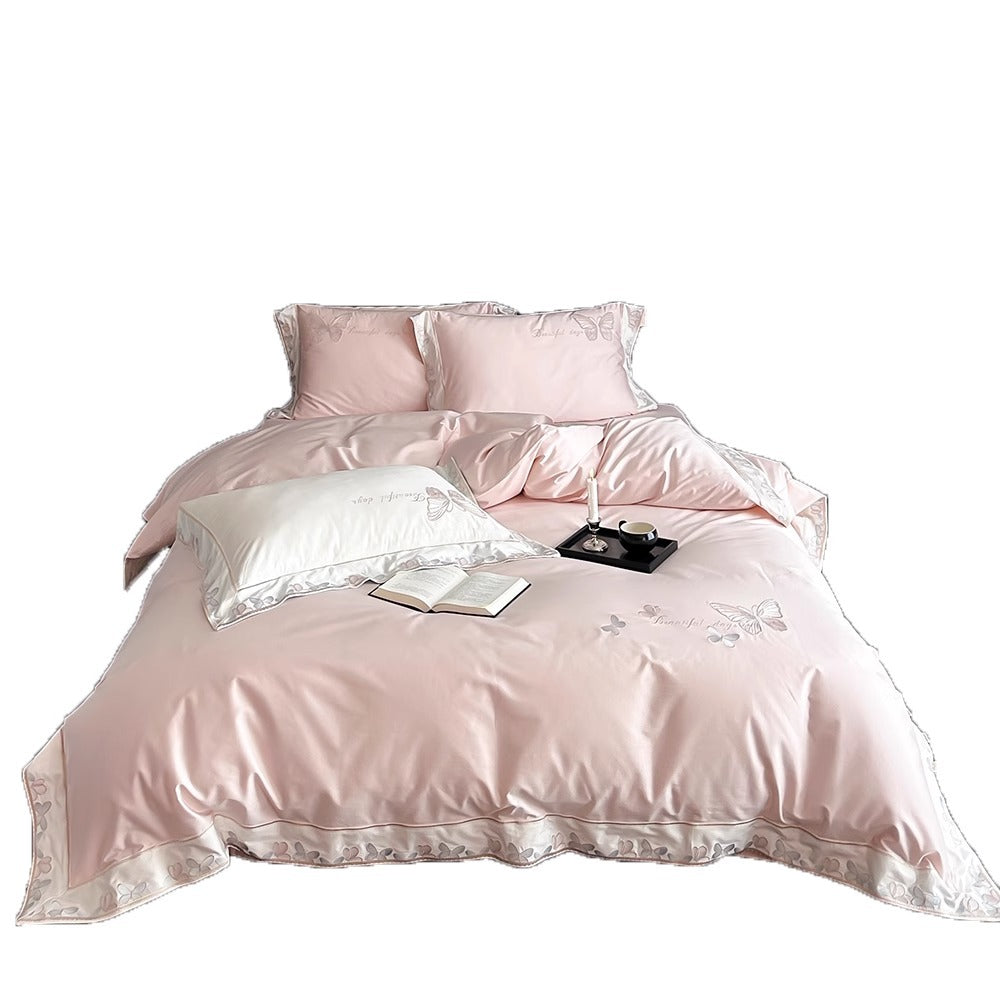 Bestickte Schmetterling Baumwollsatin Bettbezug Set
