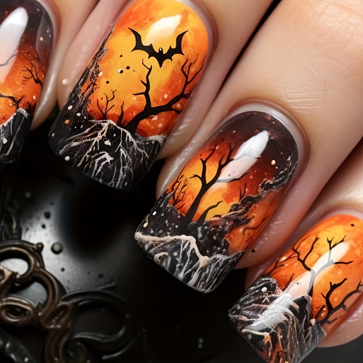 Kreative Halloween-Kunstnägel Im Mysteriösen Nacht-Design Brehn