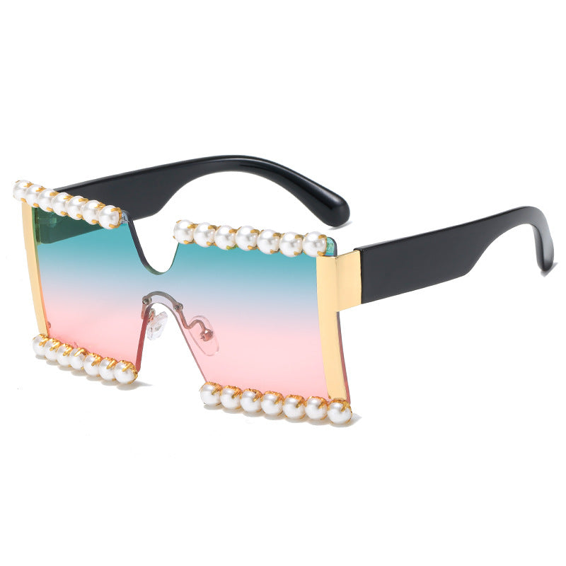 Damen extravagante Rechteck-Sonnenbrille mit Perlenschmuck und UV-Schutz Brehn
