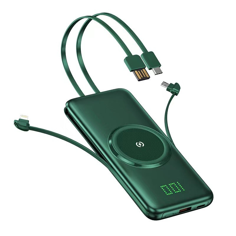 Tragbare Powerbank mit Kabelloser Ladefunktion und Integriertem Ladekabel Brehn