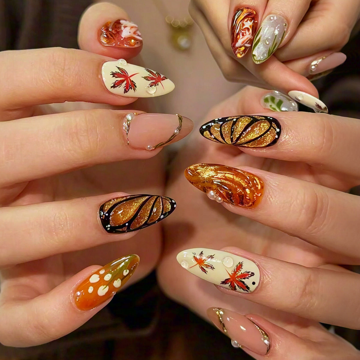 Künstlerische blattmusterte press-on nagelkunst Brehn