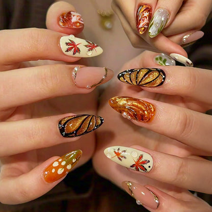Künstlerische blattmusterte press-on nagelkunst Brehn