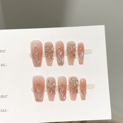 Glamouröse, perlenbesetzte Press-On-Nagelset