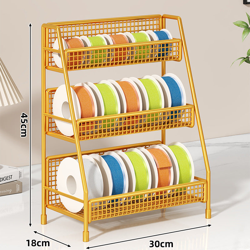 Vierstufiger geneigter Drahtgitter-Roll-Organizer-Ständer für Klebeband, Bänder und Bastelspulen