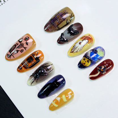 Halloween Kunstnagelset mit kreativen Geister-, Kürbis- und Tierdesigns Brehn