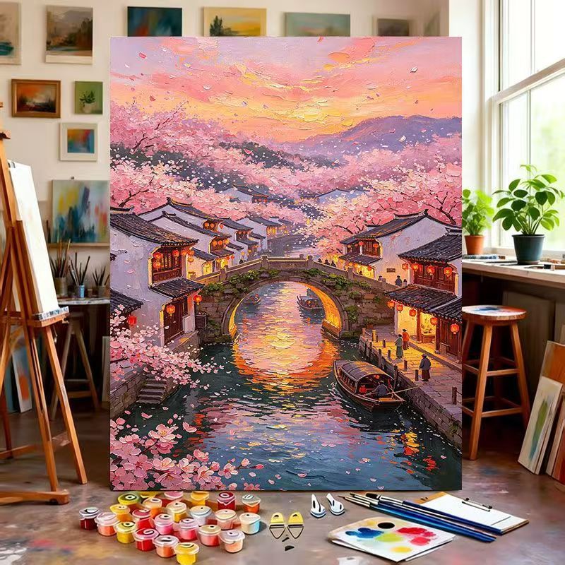Szenische Kirschblüten Malen nach Zahlen Kunstset Brehn