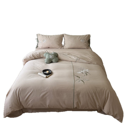 Besticktes Baumwoll-Bettwäsche-Set mit Kissenbezügen mit Bindeschluss