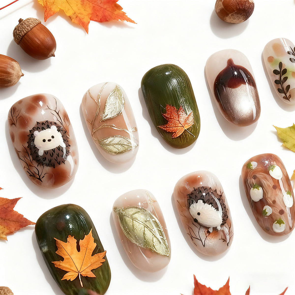 Künstlerisches herbstliches Press-On Nagelkunst Set Brehn