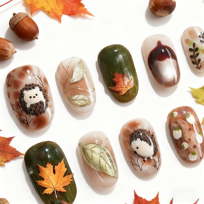 Künstlerisches herbstliches Press-On Nagelkunst Set Brehn