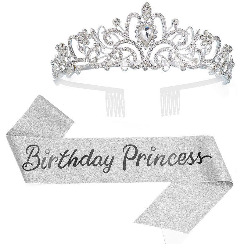 Damen Glitzernde Prinzessinnenkrone mit Birthday Princess Schärpe Brehn
