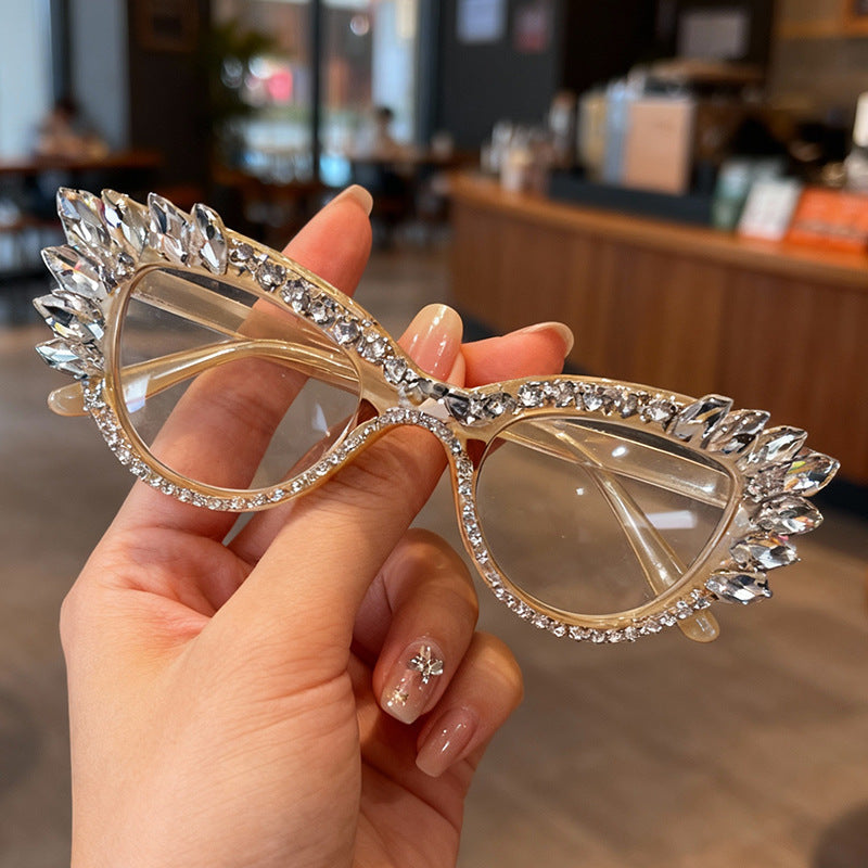 Luxuriöse Katzenaugen-Rhinestone-Sonnenbrille Brehn