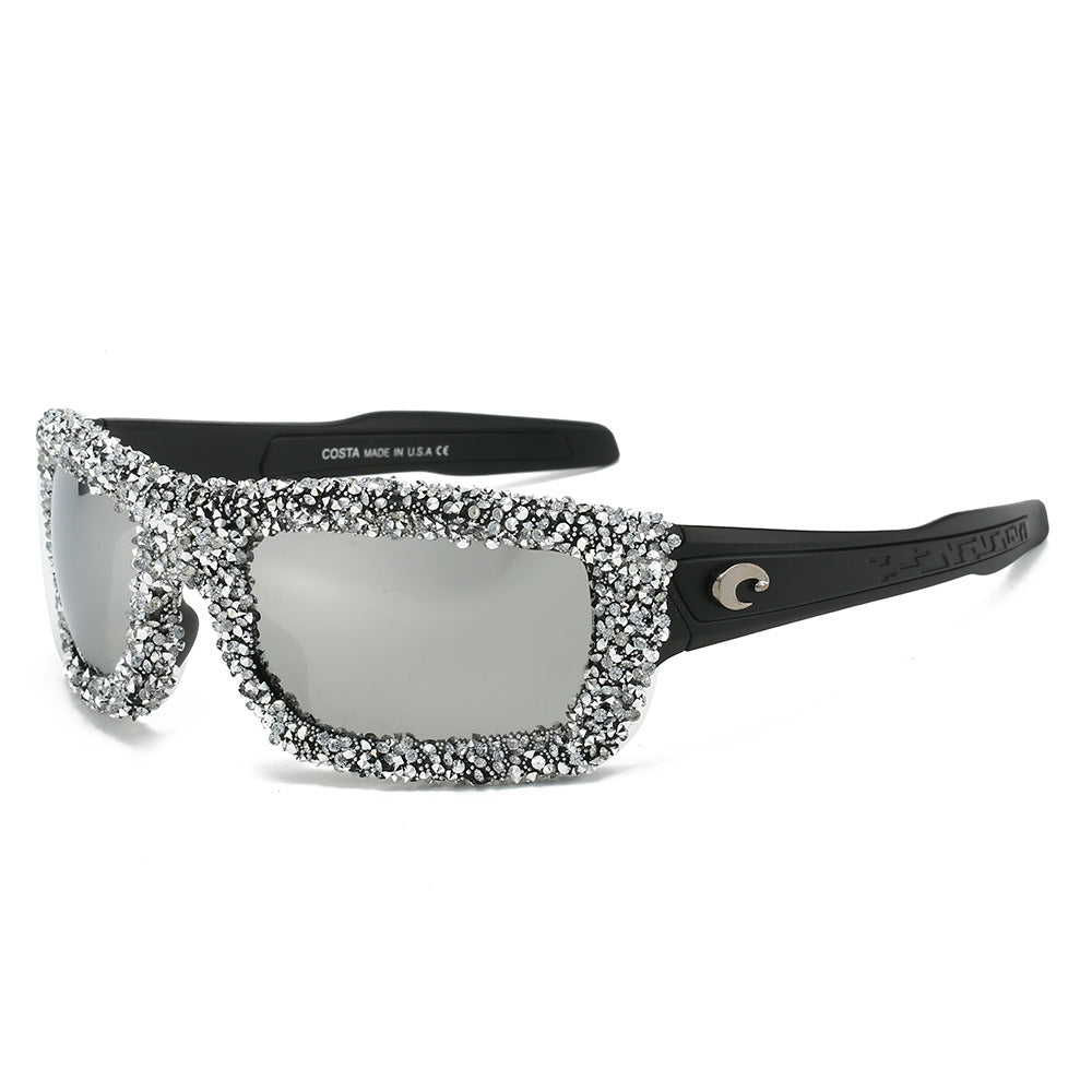 Damen Sportliche Sonnenbrille mit funkelndem Strassrahmen Brehn