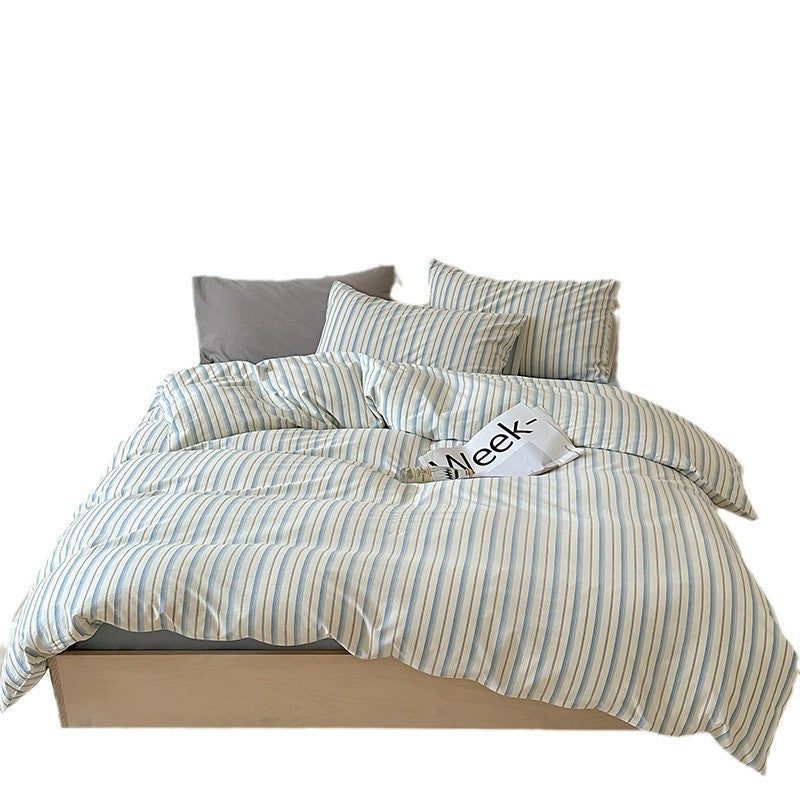 Gestreiftes Baumwoll-Satin Bettbezugset mit passenden Kissenbezügen