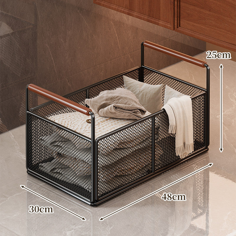 Mesh Utility Storage Basket mit Holzgriff für Küchen- und Haushaltsorganisation
