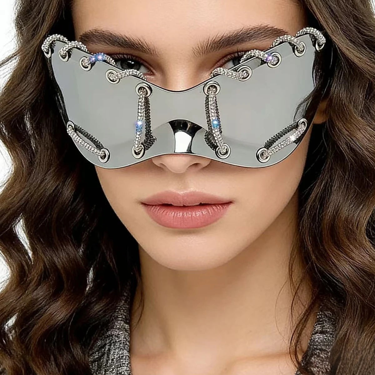 Damen extravagante Sonnenbrille mit einzigartigem Ketten-Design Brehn