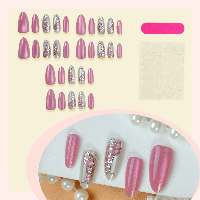 Künstlerisches Press-On Nagelkunst Set mit Goldblatt Design Brehn