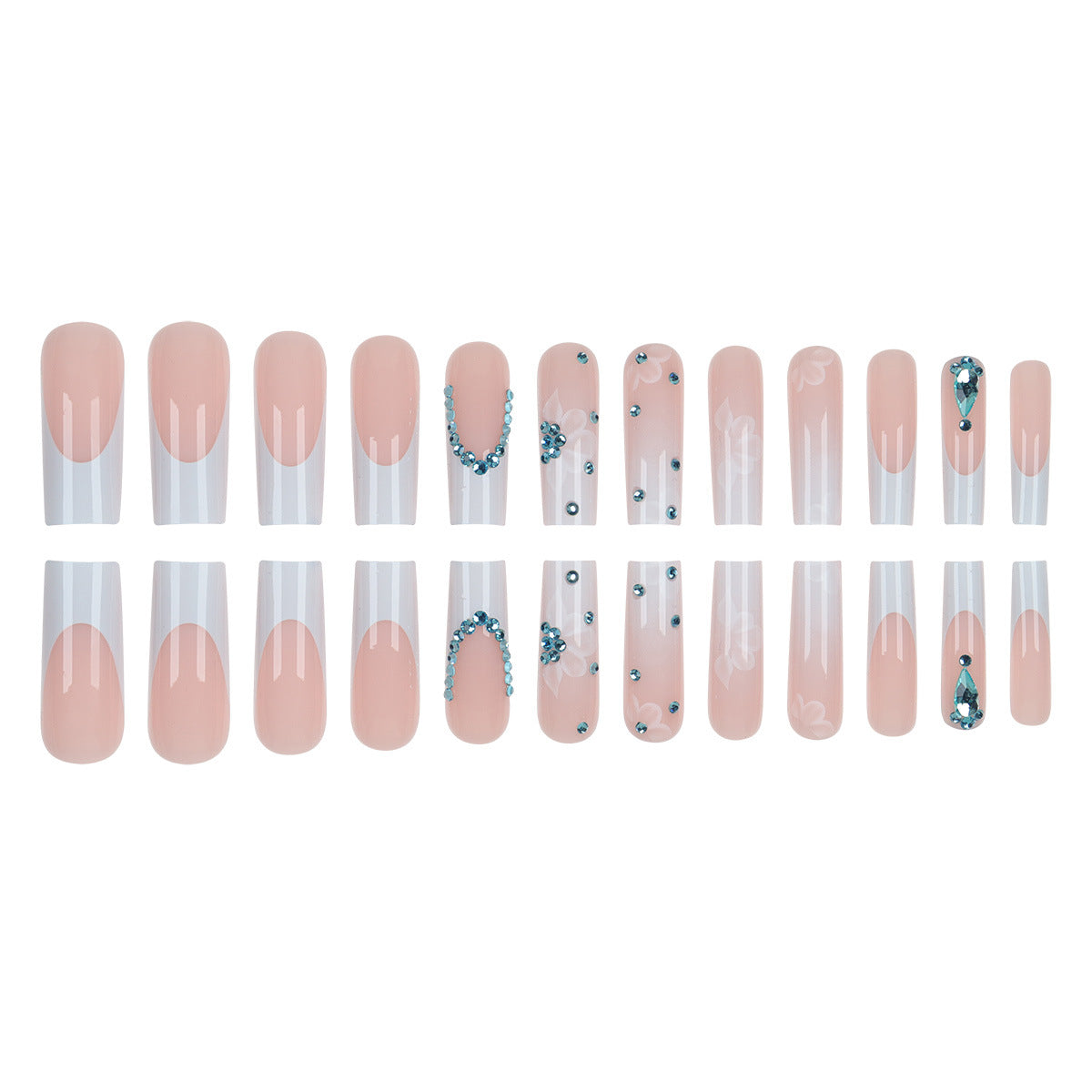 Floral-Designed Press-On Nail Set with Decorative Gem Accents Brehn