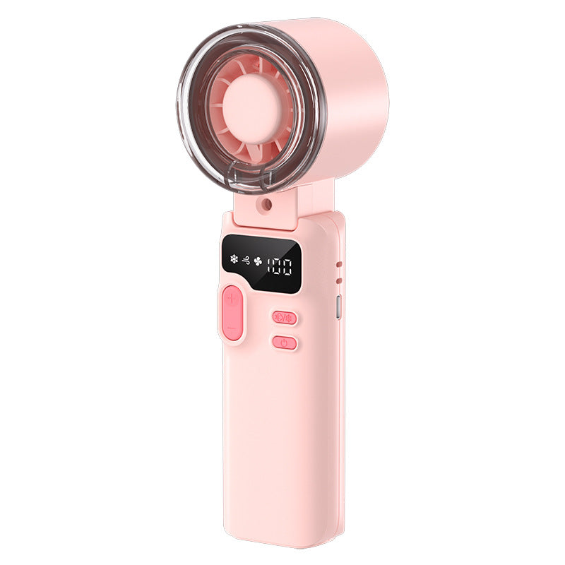 Kühlender, wiederaufladbarer, tragbarer Mini-Ventilator mit digitaler Anzeige, Sprühfunktion, verstellbarem Neigungswinkel und USB-C-Ladung Brehn