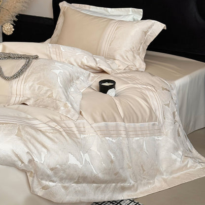 Luxuriöses Satin-Jacquard-Blumenbettwäsche-Set mit plissiertem Bettrock