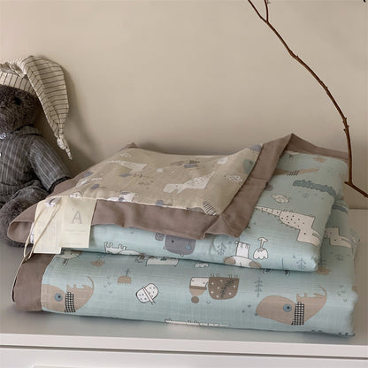 Weiche Mull-Babydecke mit Teddy-Design und doppellagiger Gaze