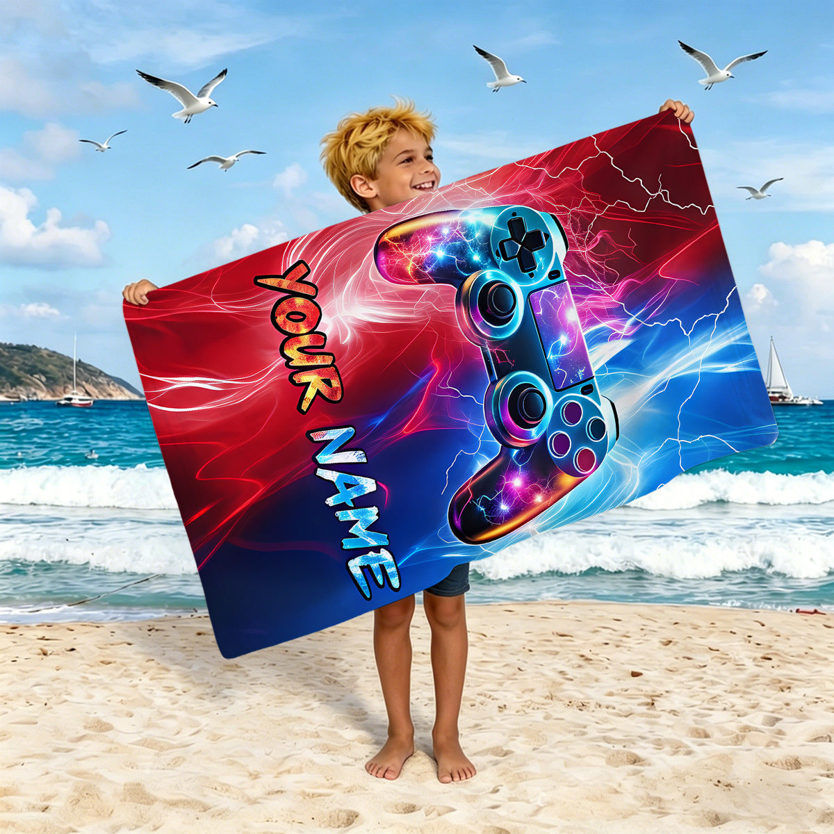 Jungen Strandtuch mit Spielkonsolen-Motiv Brehn