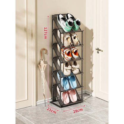 Vierstufiger vertikaler geneigter Metallgitter-Schuhregal-Organizer