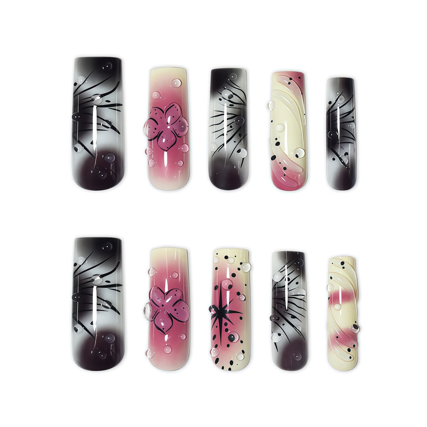 Künstlerische Ombre Blumen Press-On Nagelverlängerungen Brehn