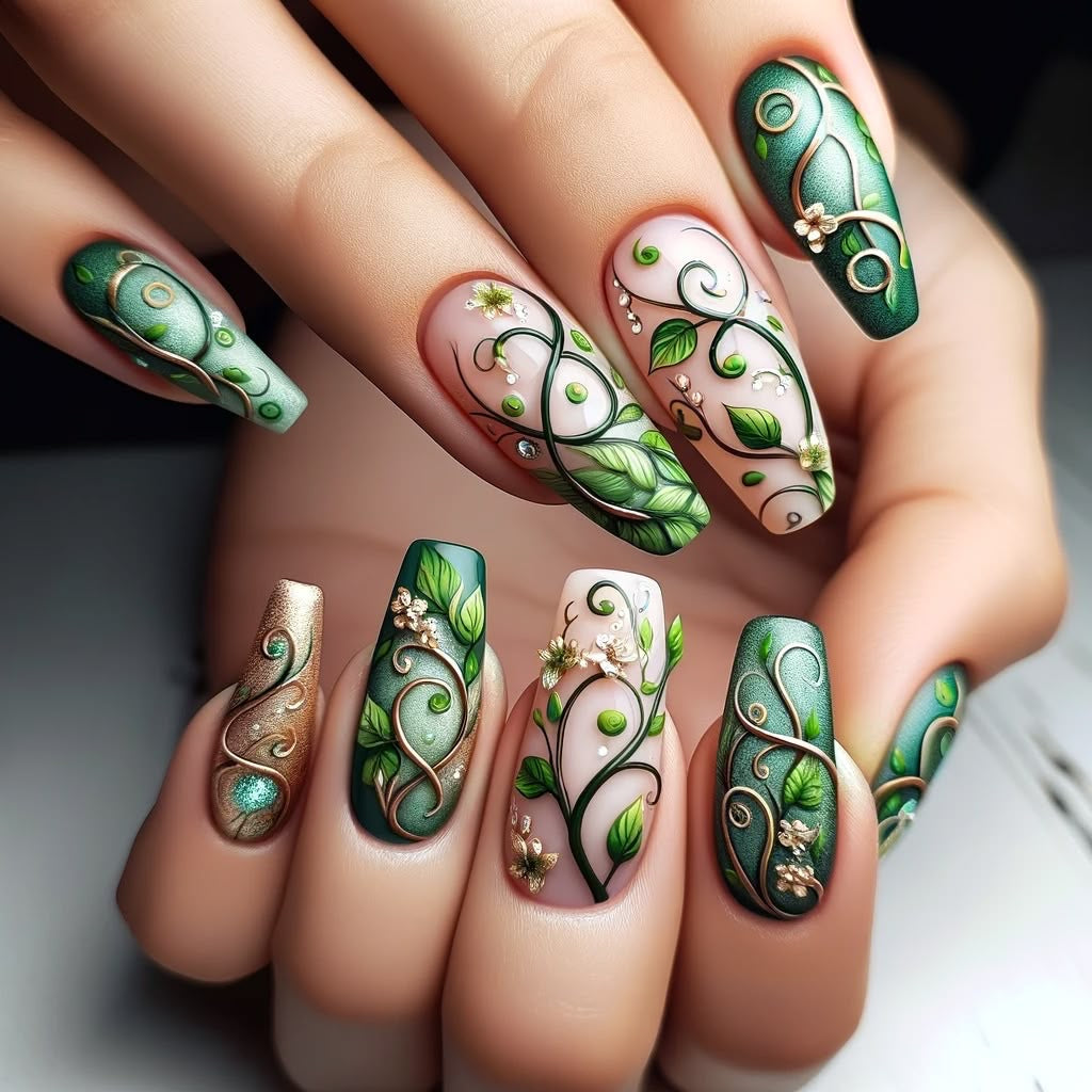 Kunstnägel Set mit floralen Designs Brehn