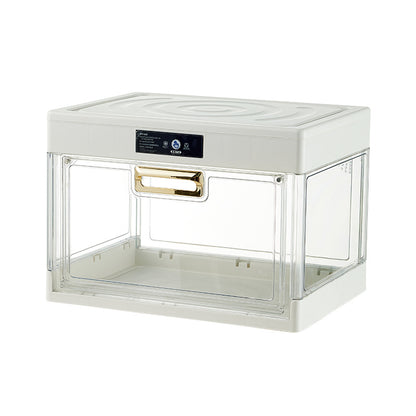 Transparente Frontklappen-Organizerbox für Schuhe und Kleinteile mit abnehmbarem Deckel
