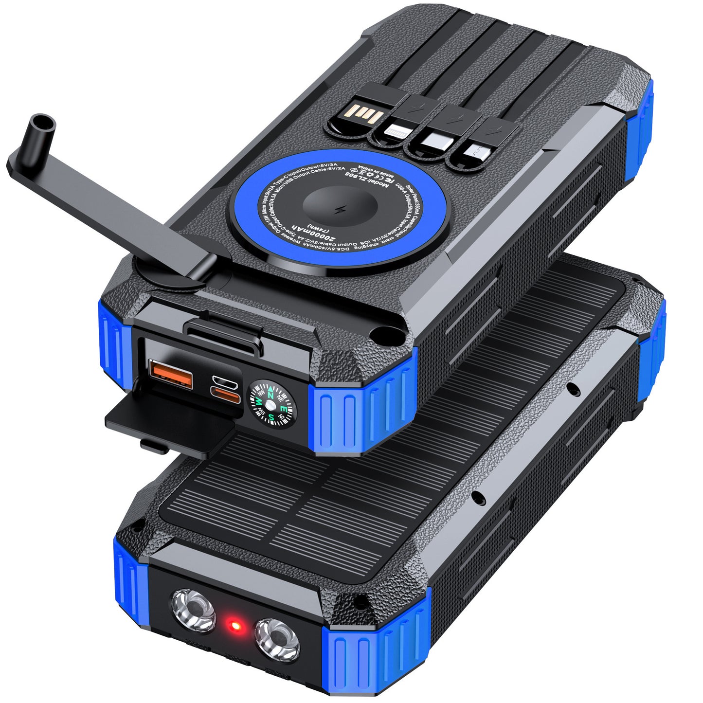 Multifunktionale Solar-Powerbank mit LED-Licht und Integriertem Ladekabel Brehn