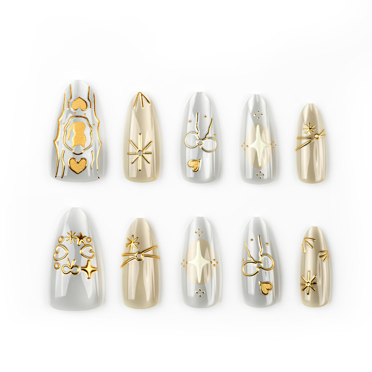 Elegantes goldgeprägtes Press-On-Nagelkunst-Set