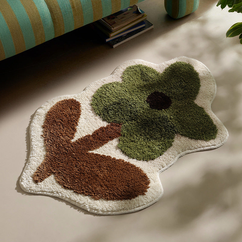 Blumenförmige handgetuftete Badematte mit voluminösem Hochflor und rutschfester Latexunterseite Brehn