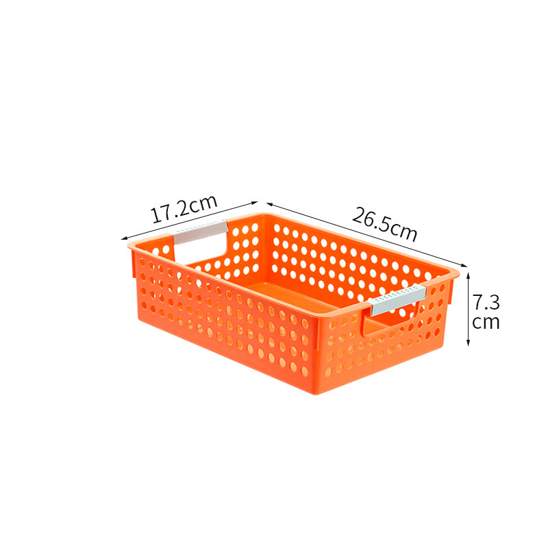Flache Kunststoff-Aufbewahrungsbox mit gelochter Seitenwand und Griffmulden
