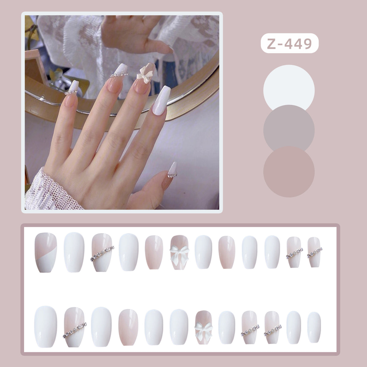 Premium Dekorative Press-On Nagelset mit Strassakzenten Brehn