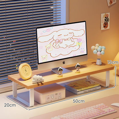 Erhöhter Monitorständer mit Holz-Optik-Oberfläche, Metallrahmen und Unterregal-Stauraum