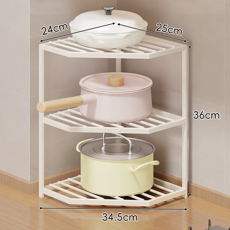 Eck-Drei-Stufen-hexagonaler Metall-Mesh-Küchen-Töpfe-und-Pfannen-Organizer-Regal