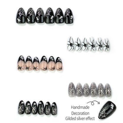 Halloween-Themen Press-On Nail Set mit Spinnen- und Netzdesign Brehn