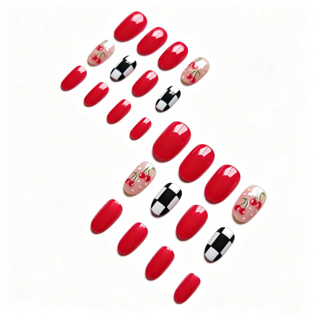 Kreatives Cherry- und Karierter Nagelkunst-Set