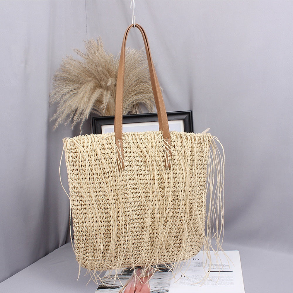 Handgewebte Strandtasche Aus Naturmaterial mit Lederakzenten Brehn