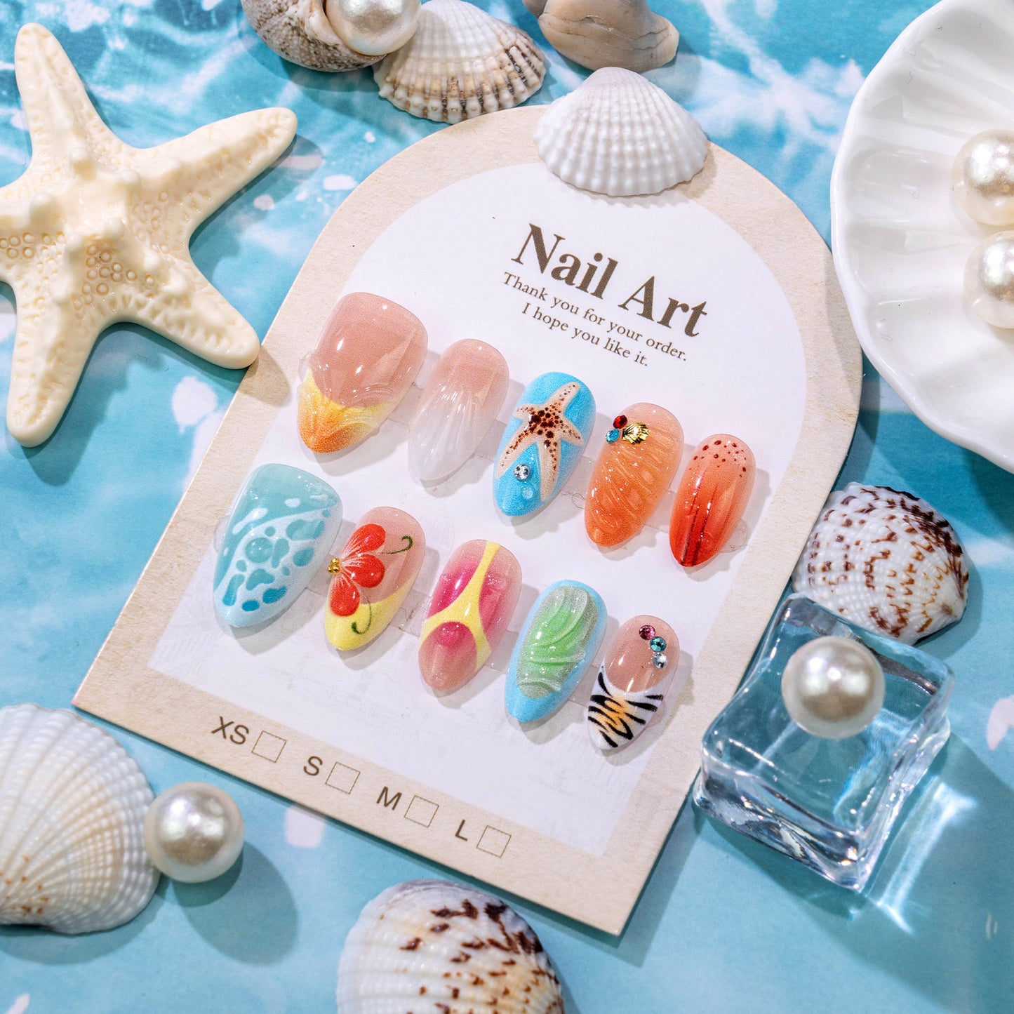 Künstlerisches Strand-Themen Press-On Nagelset Brehn