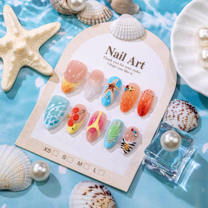 Künstlerisches Strand-Themen Press-On Nagelset Brehn