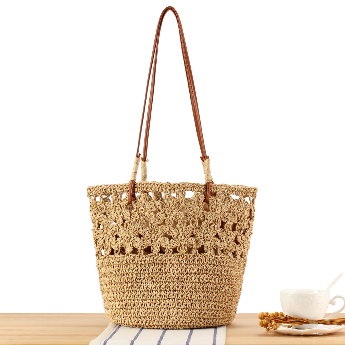 Handgeknüpfte Strandtasche mit Floralen Details Brehn