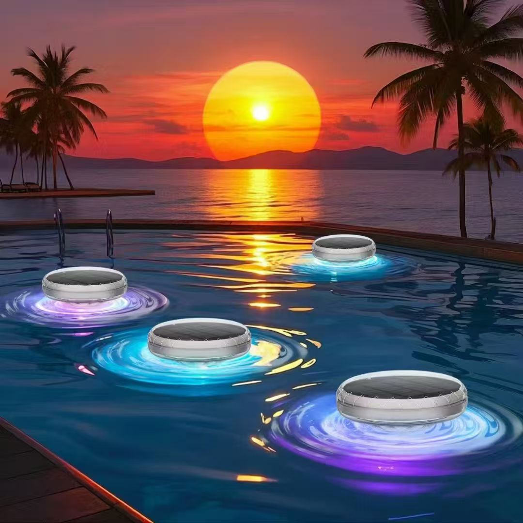 Schwebende Solar RGB Poollichter mit wasserdichtem LED-Ring und Dämmerungs- bis Tageslichtsensor Brehn
