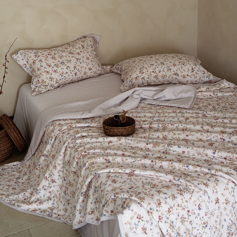 Baumwollsatin Bettbezug-Set mit leichter Leinen-Optik und Vintage-Blumenrapport