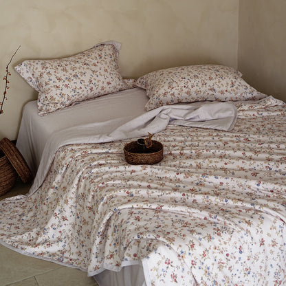 Baumwollsatin Bettbezug-Set mit leichter Leinen-Optik und Vintage-Blumenrapport