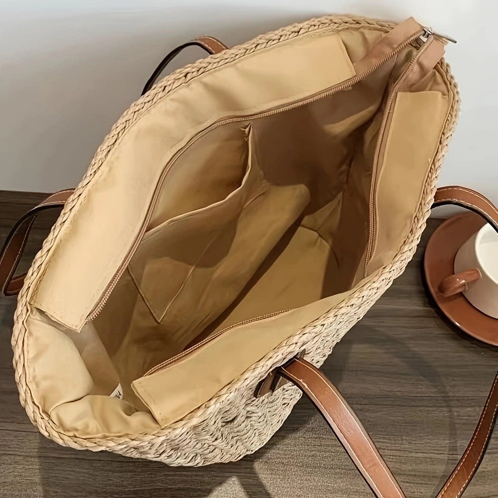 Handtasche mit Geflochtenem Design und Ledergriffen Brehn