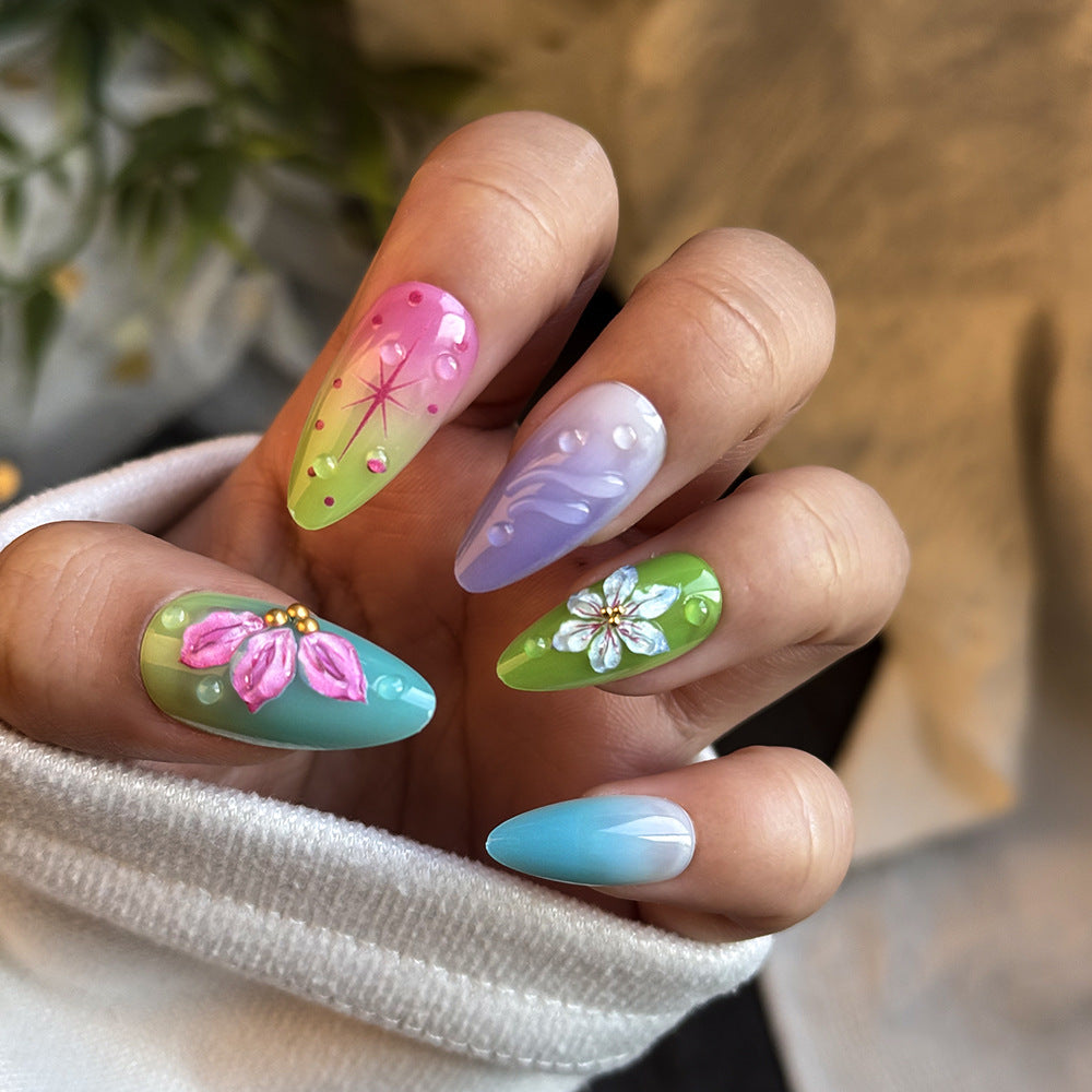 Künstlerisches Floral-Verzierte Press-On Nagelset Brehn