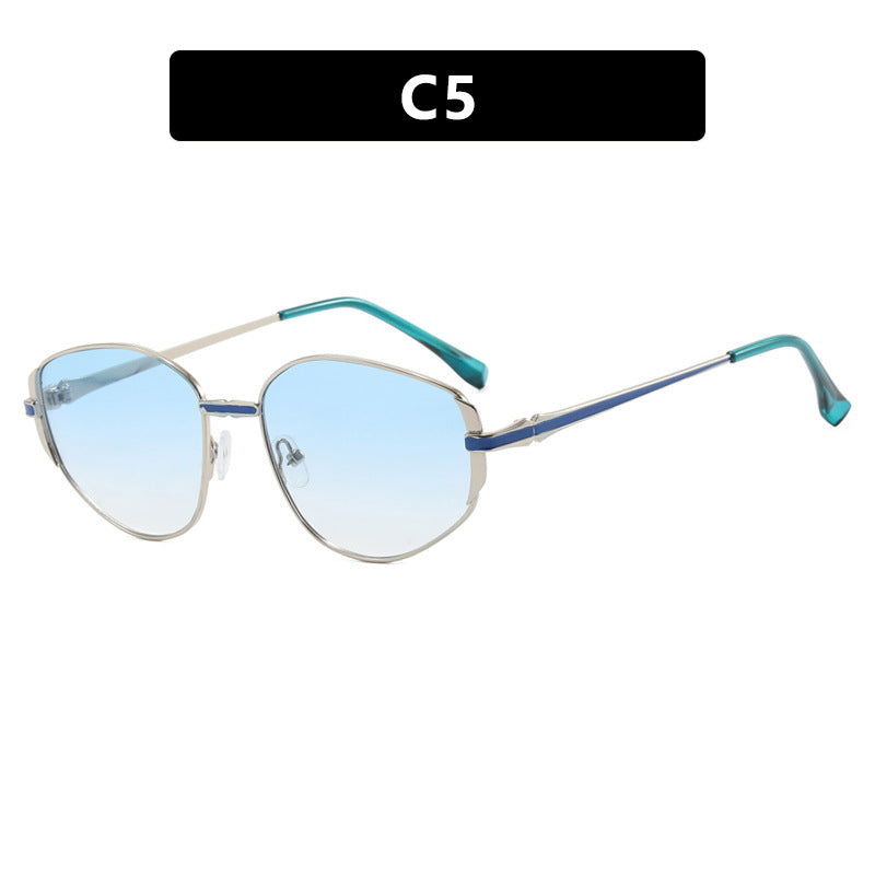 Damen moderne geometrische Sonnenbrille mit stilvollem Metallrahmen Brehn