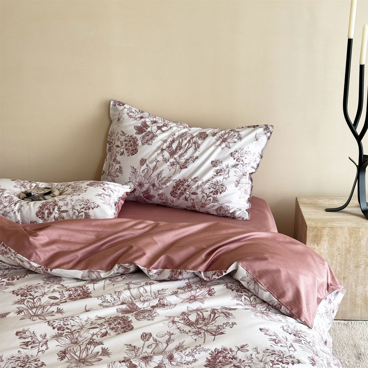 Luxus Wendbar Baumwoll-Satin Floral Bettbezug Set mit Kissenbezügen und Spannbettlaken